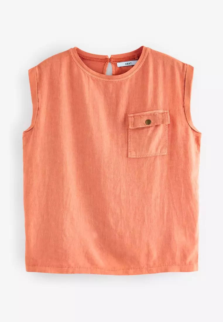 Linen Blend Pocket Top