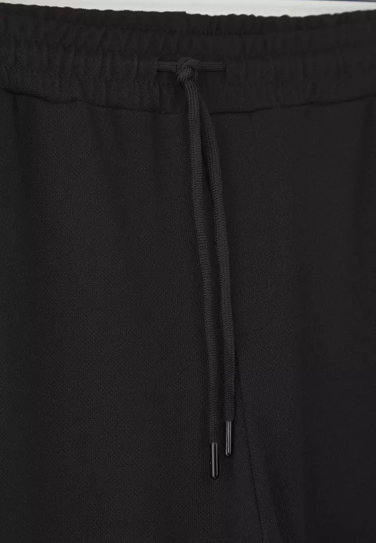 Black Regular Fit Knitted Flexible Comfortable Waist Tie Elastic Double Leg Pants Tmnaw25Pl00002