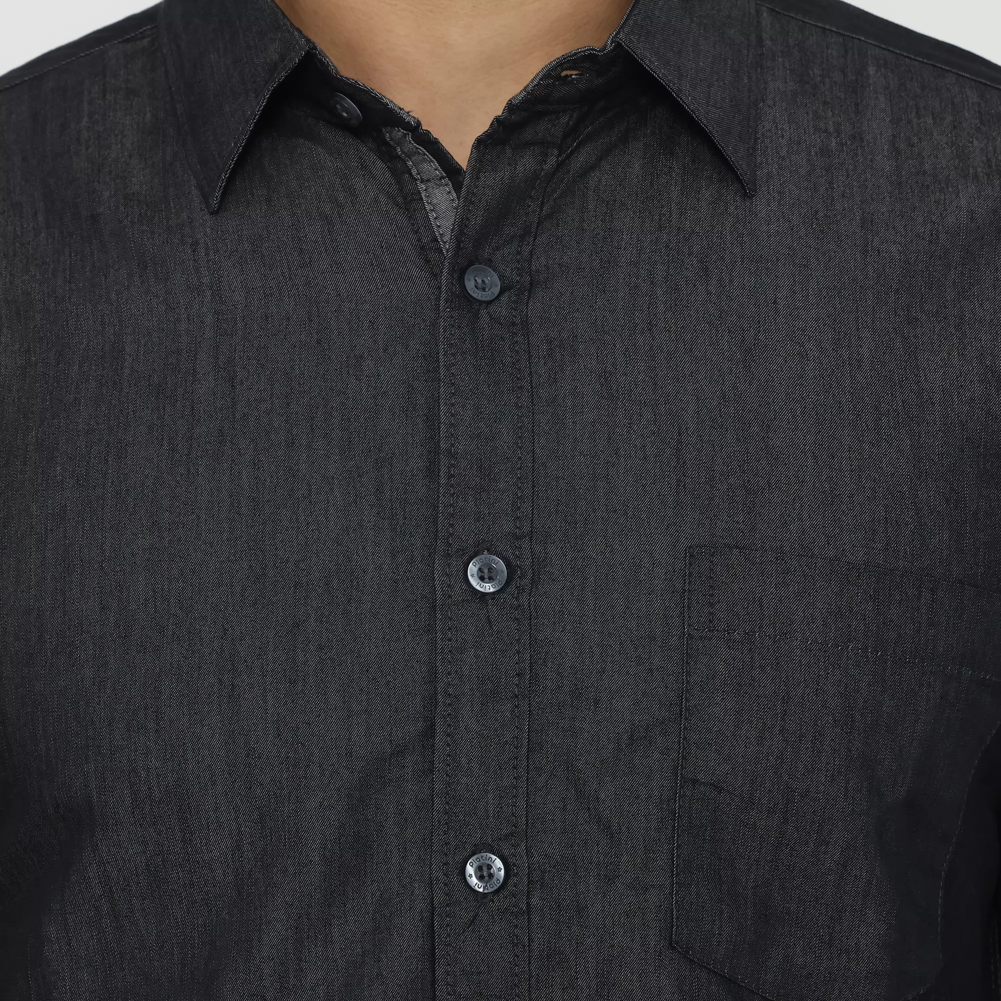 Platini Kemeja Pria Polos Lengan Panjang Soft Twill Black 76007