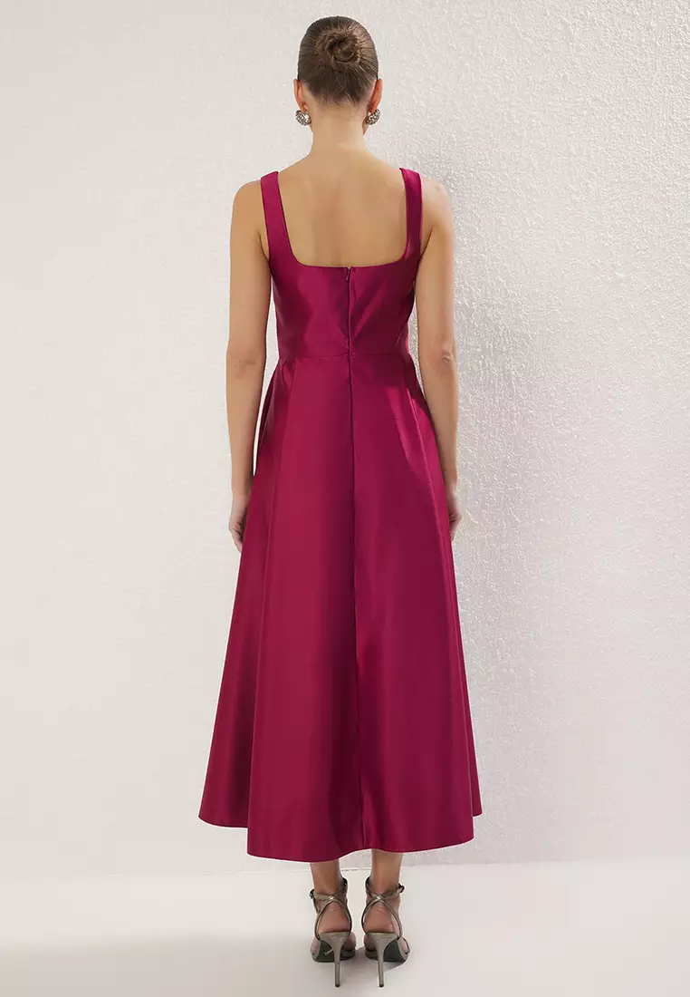 Plum A-Line Satin Woven Elegant Evening Prom Dress TPRAW25EL00040