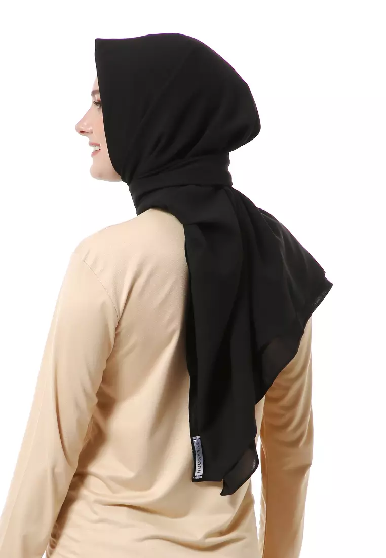 Afshin Jilbab Wanita Segiempat Motif Polos Premium Muslimah - Black
