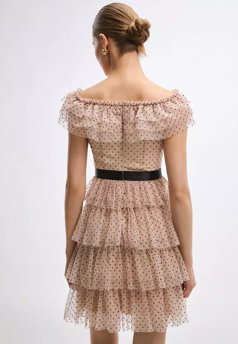 Ruffled Polka Dot Dress - Light Pink