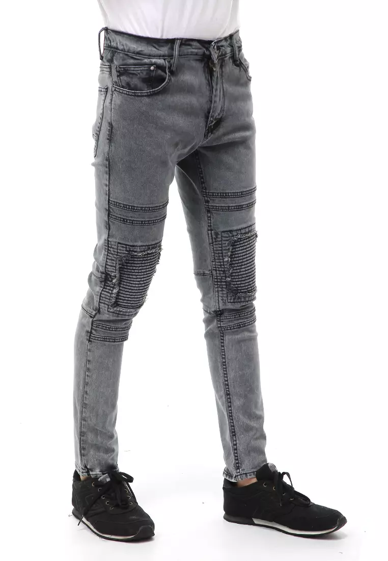 Locko Long Pants Celana Panjang Ripped Jeans Pria Material Denim ORIGINAL - Gray Acid