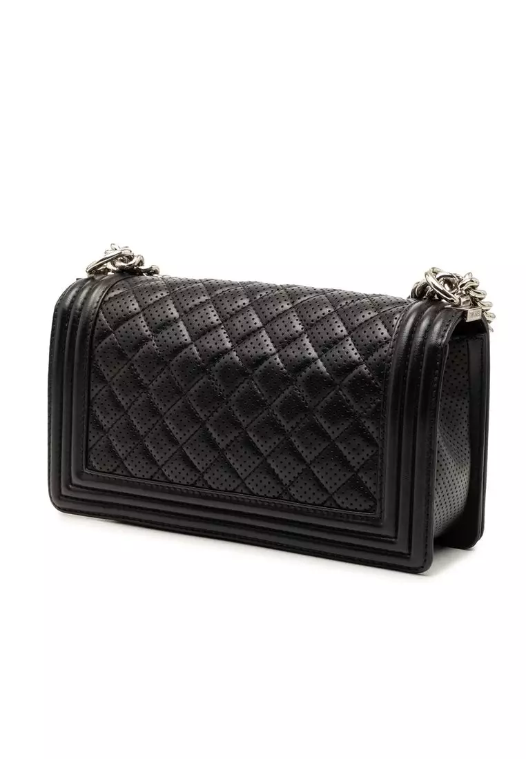 Pre-Loved Chanel Old Medium Quilted Perforated Lambskin Boy Flap