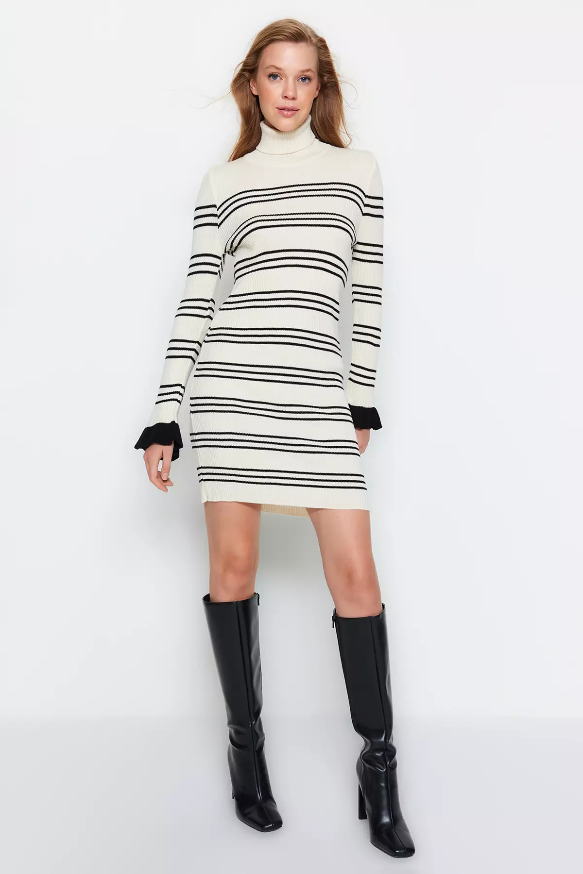 Stone Mini Turtleneck Sweater Dress