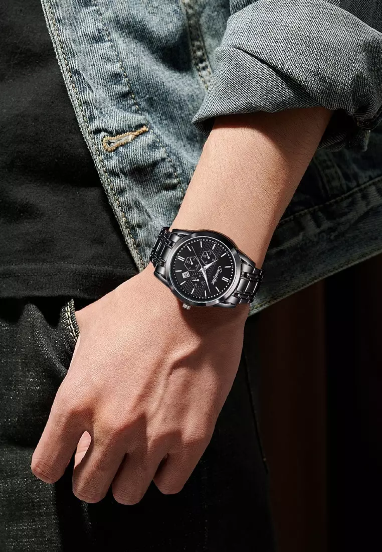 Jam Tangan Pria 9035 Analog Kalender Santai Tali Stainless Steel Jam Tangan Cowok White