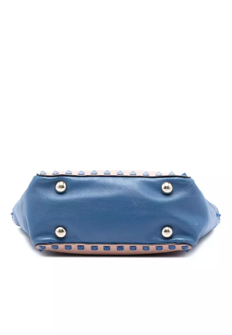 Pre-Loved Valentino Mini Leather Colorblock Rockstud Trapeze Satchel