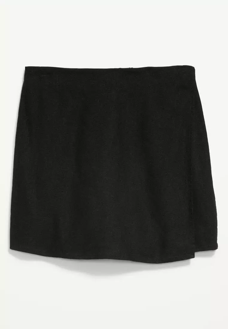 High-Waisted Faux-Wrap Linen-Blend Mini Skort