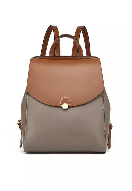 Contrast colored leather backpack
