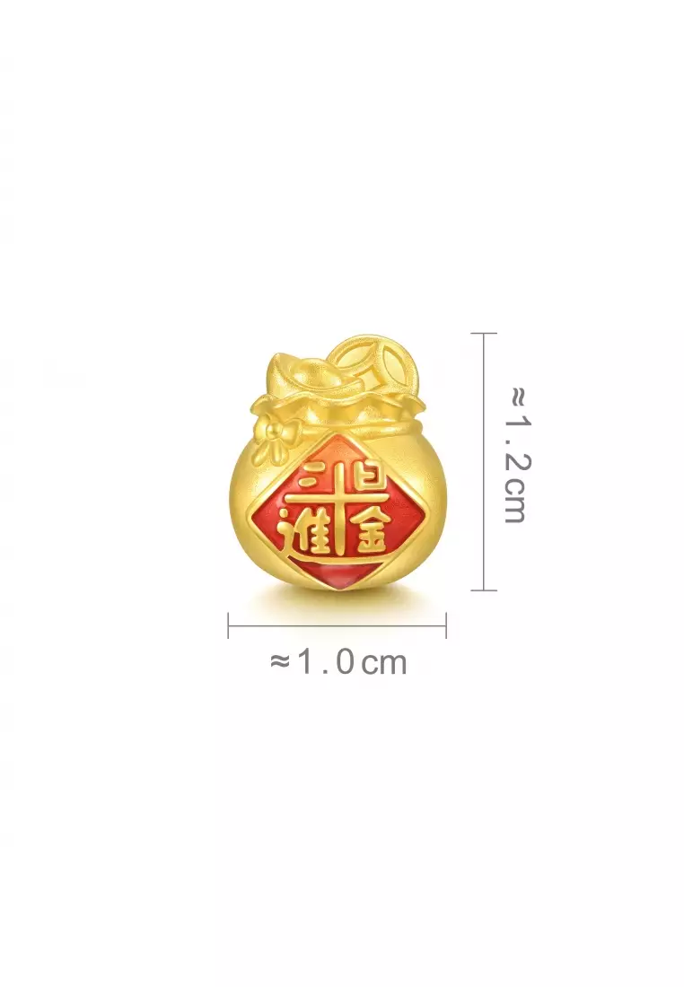 999 24K Solid Gold Cultural Blessing Lucky Money Bag Charm 94330C (Bracelet not included)
