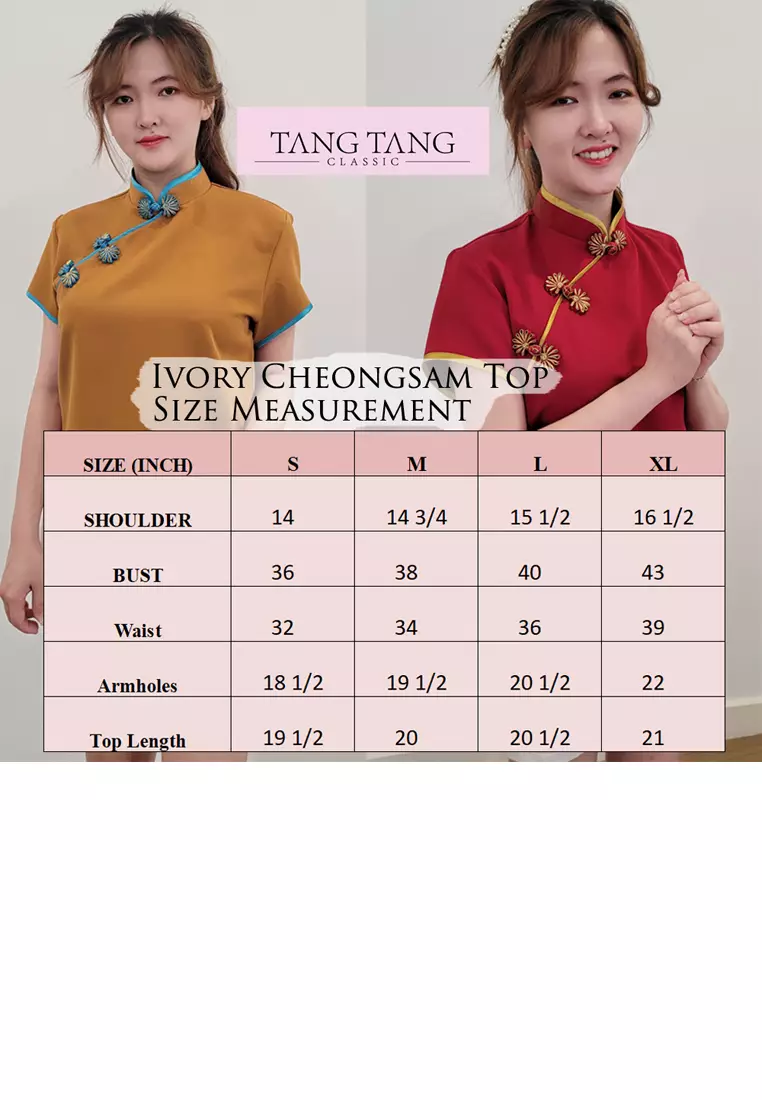 Ivory Cheongsam Top in Red Stamped Batik