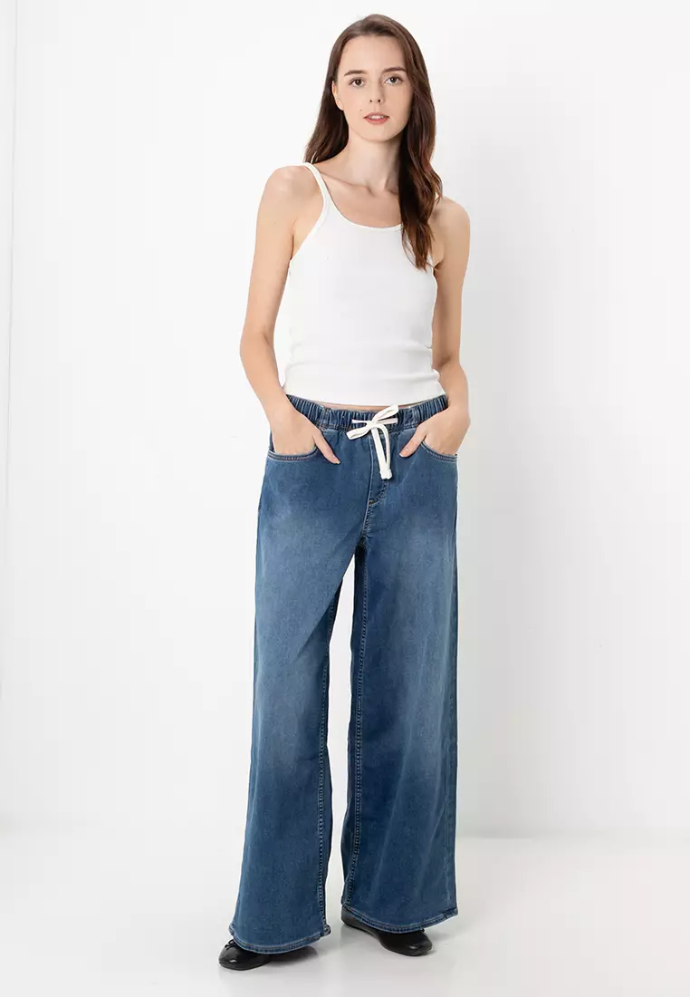 Mid Rise Knit Easy Baggy Jeans