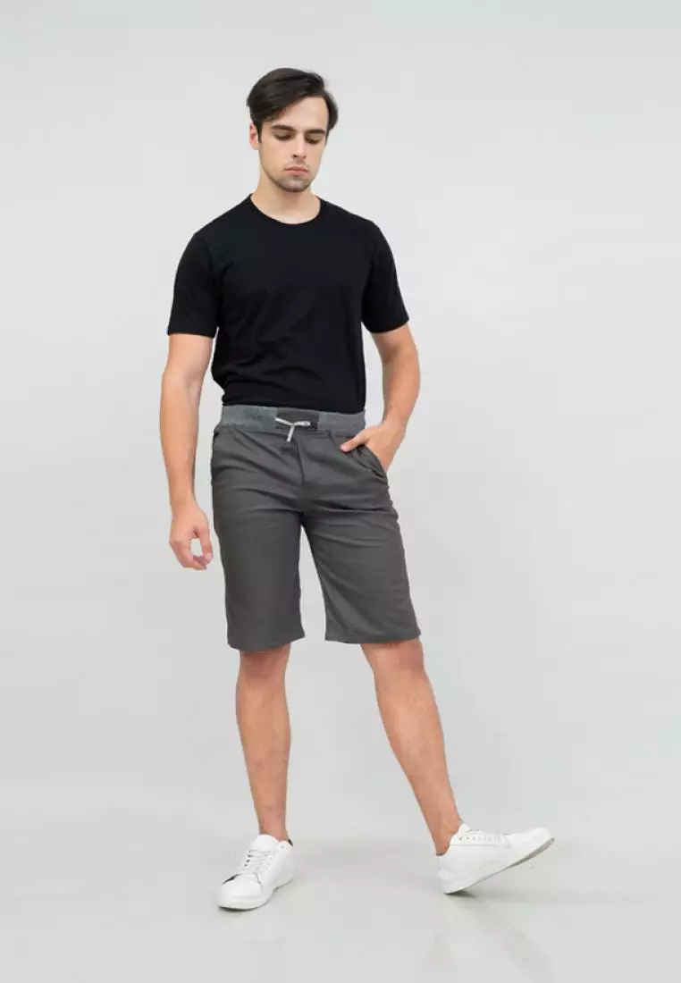 Celana chino pendek cino slim fit PINGGANG KARET Abu abu houseofcuff