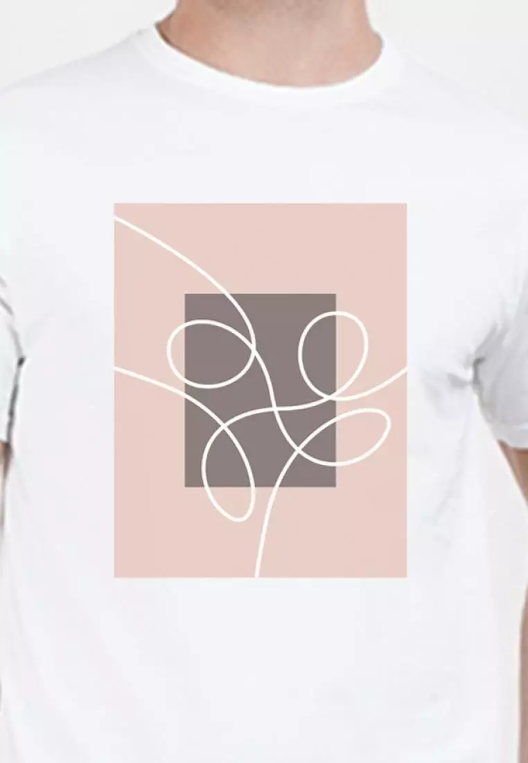 Abstract Frame Graphic White Cotton Short Sleeve Regular Fit Tee