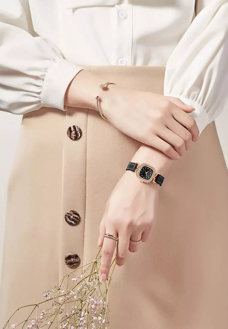 Jam Tangan Wanita Original Korea Retro Anggun Kuarsa Berlian Jam Tangan Cewek 5996 black