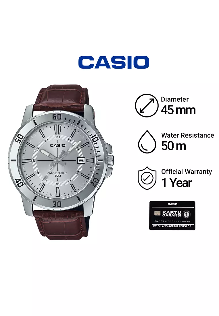 Jam Tangan Analog Pria Casio Standard MTP-VD01L-7CV Brown Leather Strap