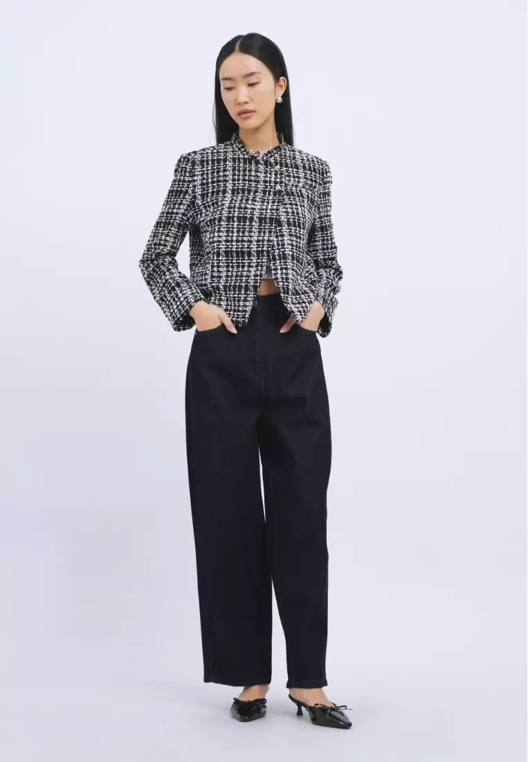 Long Sleeve Cropped Tweed Blazer