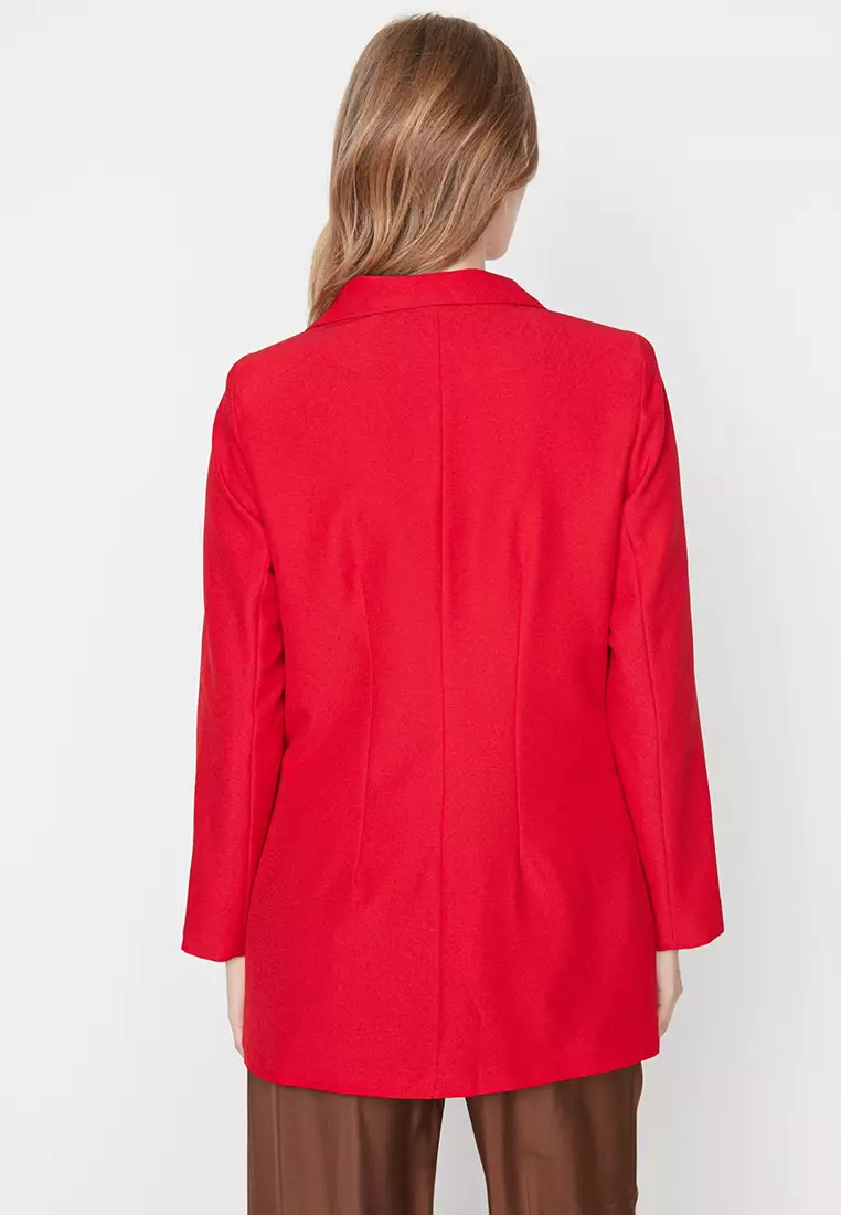 Womens red blazer on sale with gold buttons