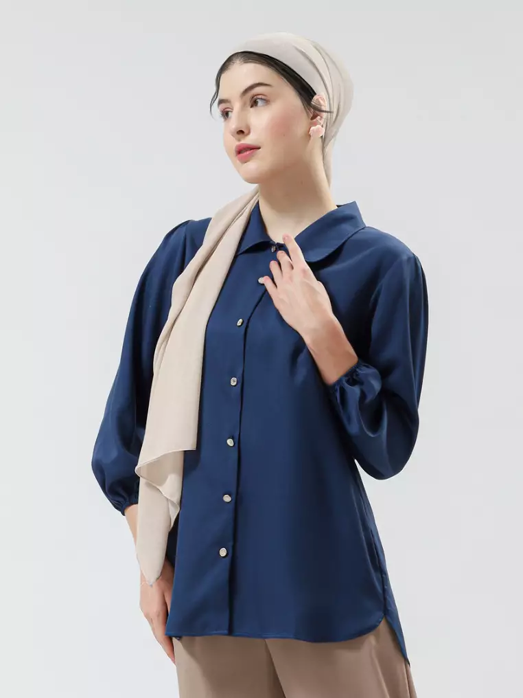 Urban Exchange Emma Shirt Navy - Atasan Kemeja Navy