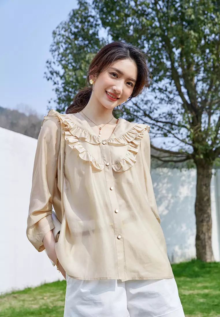 Summer Long Sleeve Ruffle Patchwork Blouse
