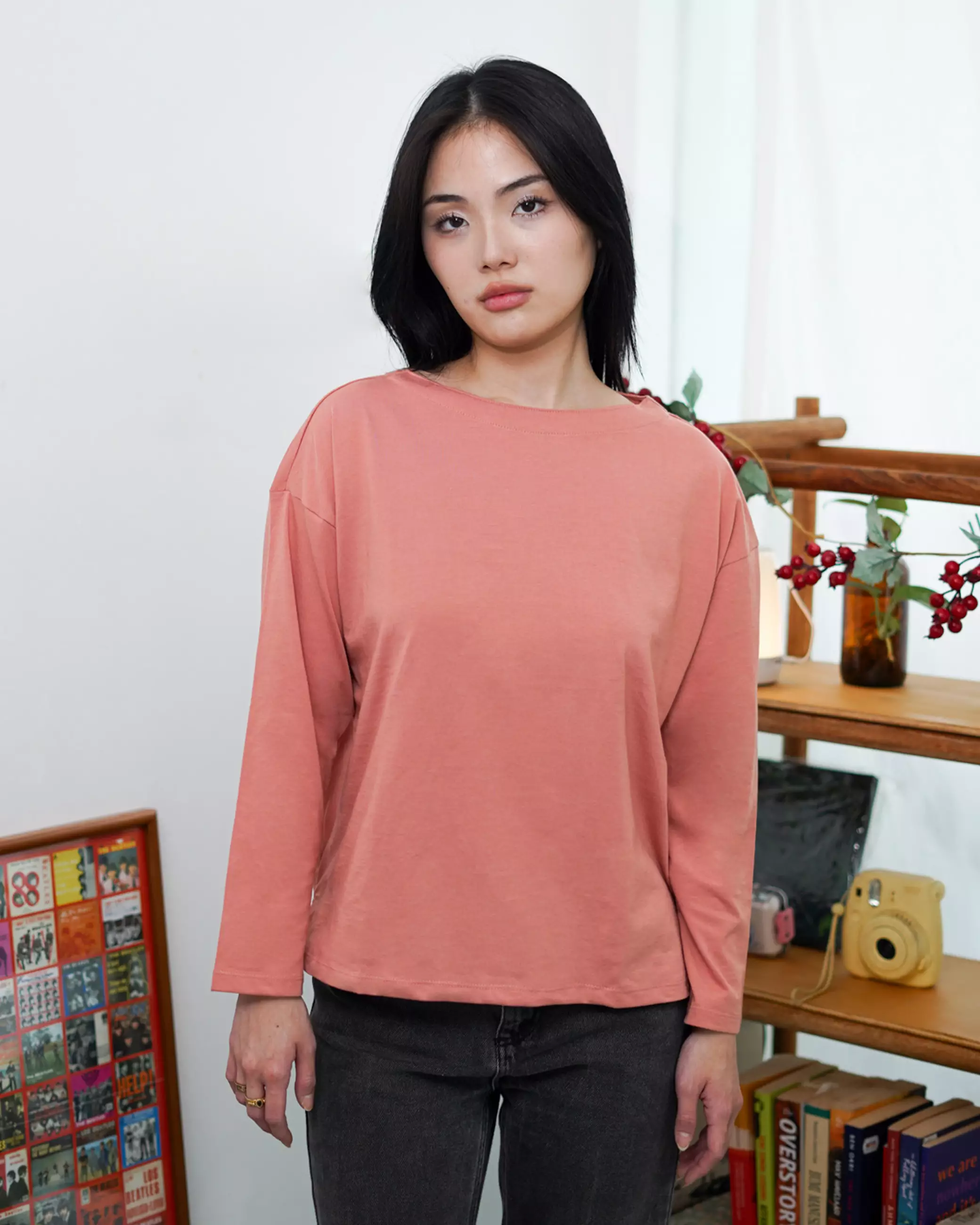 Matsuda Kaos Oversize Polos Wanita Lengan Panjang T Shirt Olive