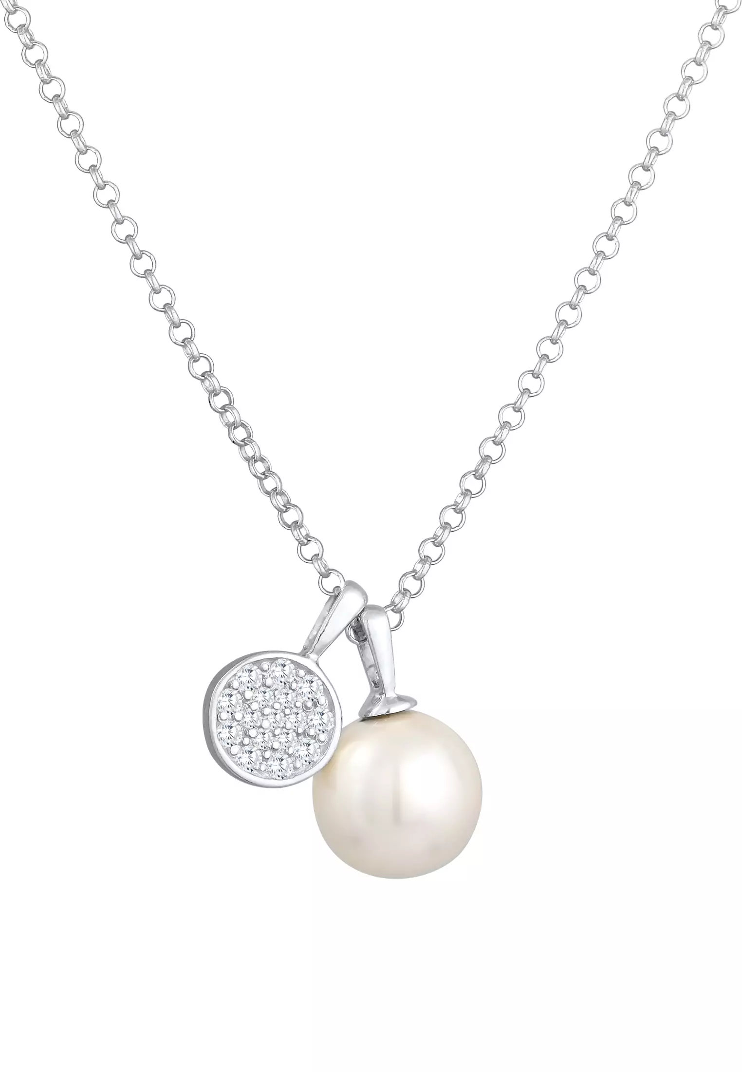 Necklace Plate Pendant Zirconia Crystal And Synthetic Pearl