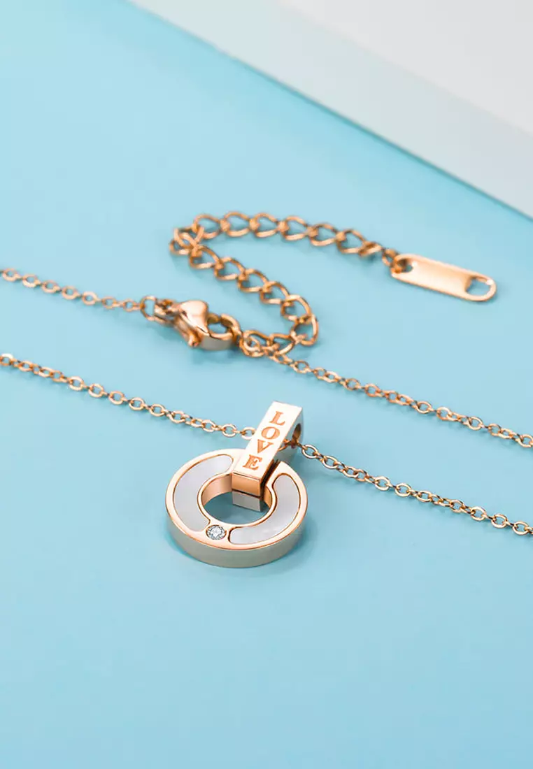 Genuine Single Diamond Set MOP Shell Pillar of Love Necklace Rose Gold Titanium