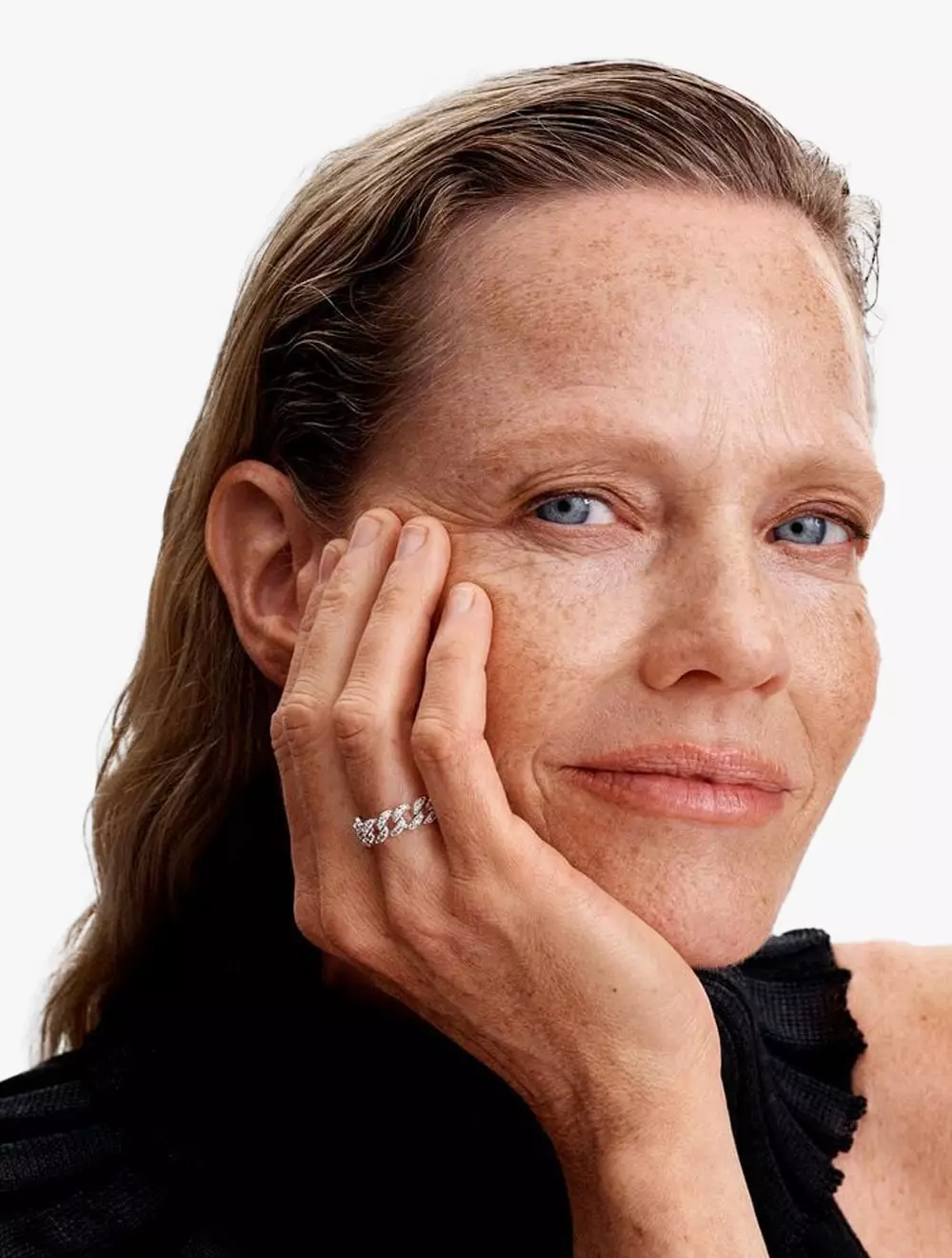 Cuban chain sterling silver ring with clear cubic zirconia