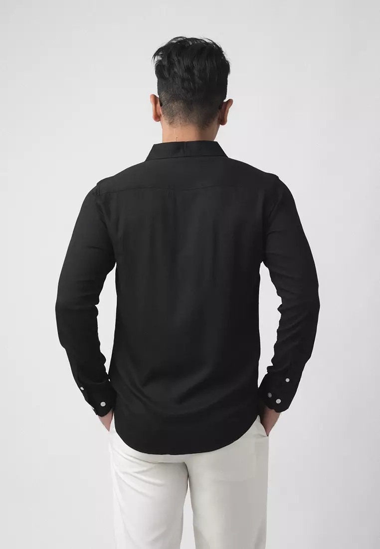 Viscose Solid Black Casual Shirt