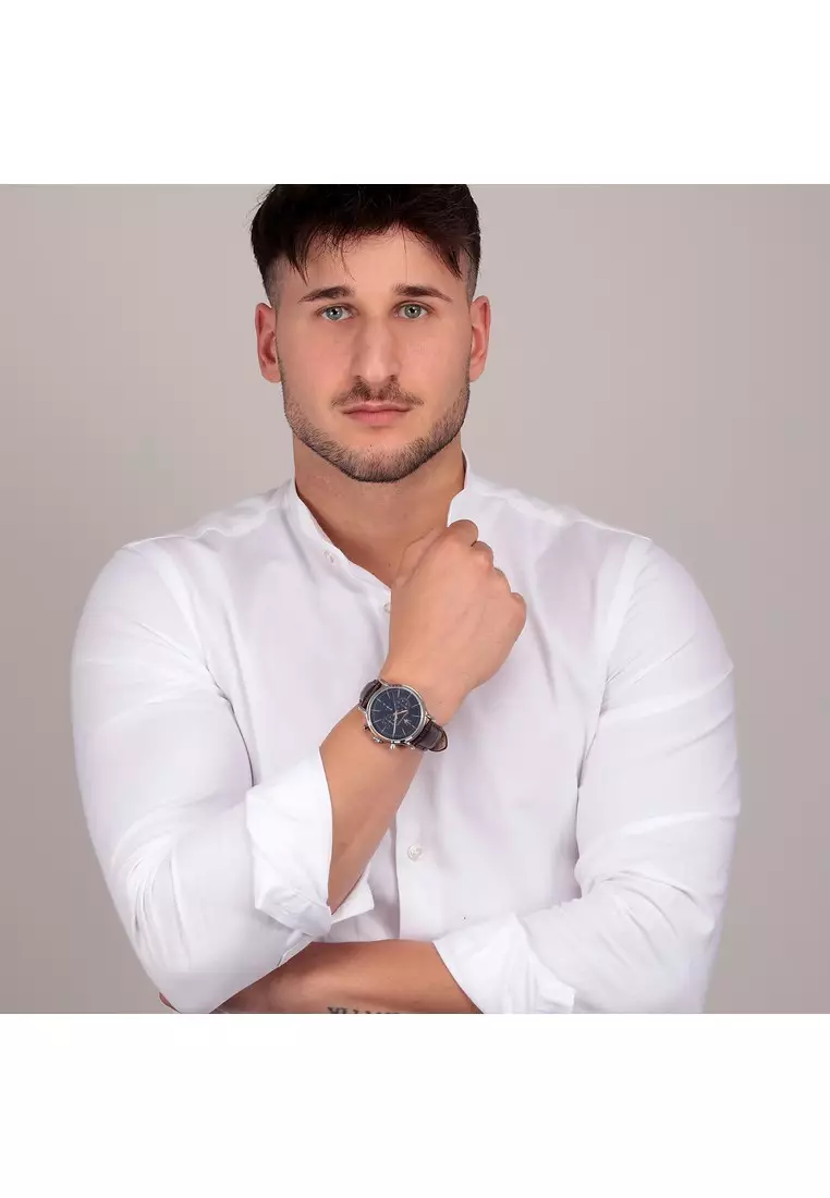 【2 Years Warranty】Maserati Epoca 42mm Blue Dial Brown Leather Chronograph Men's Quartz Watch R8871618014 With Luminous Hands