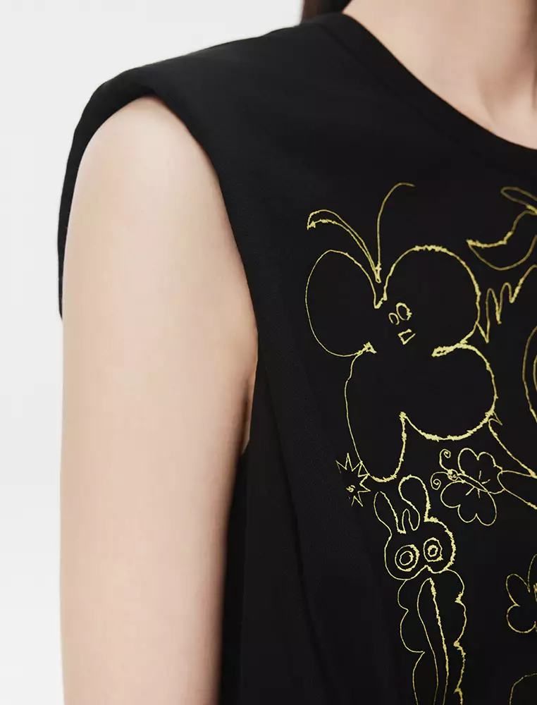 短款拼接無袖連衣裙