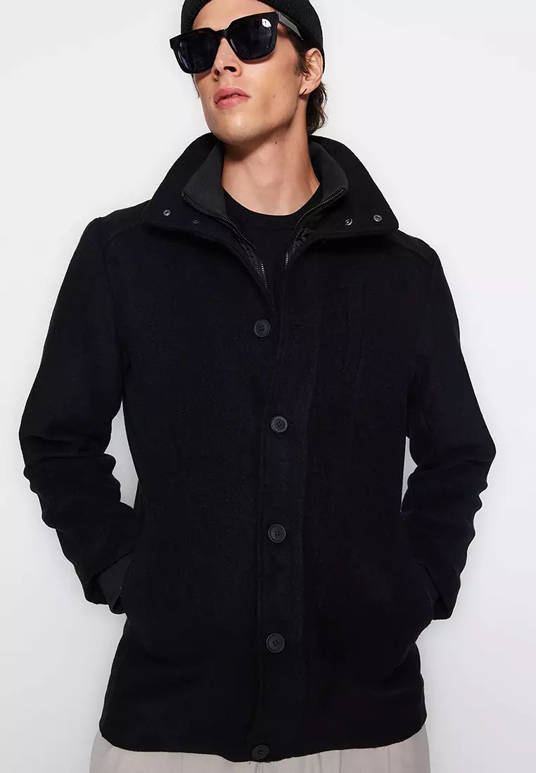 Stand Collar Wool Blend Coat