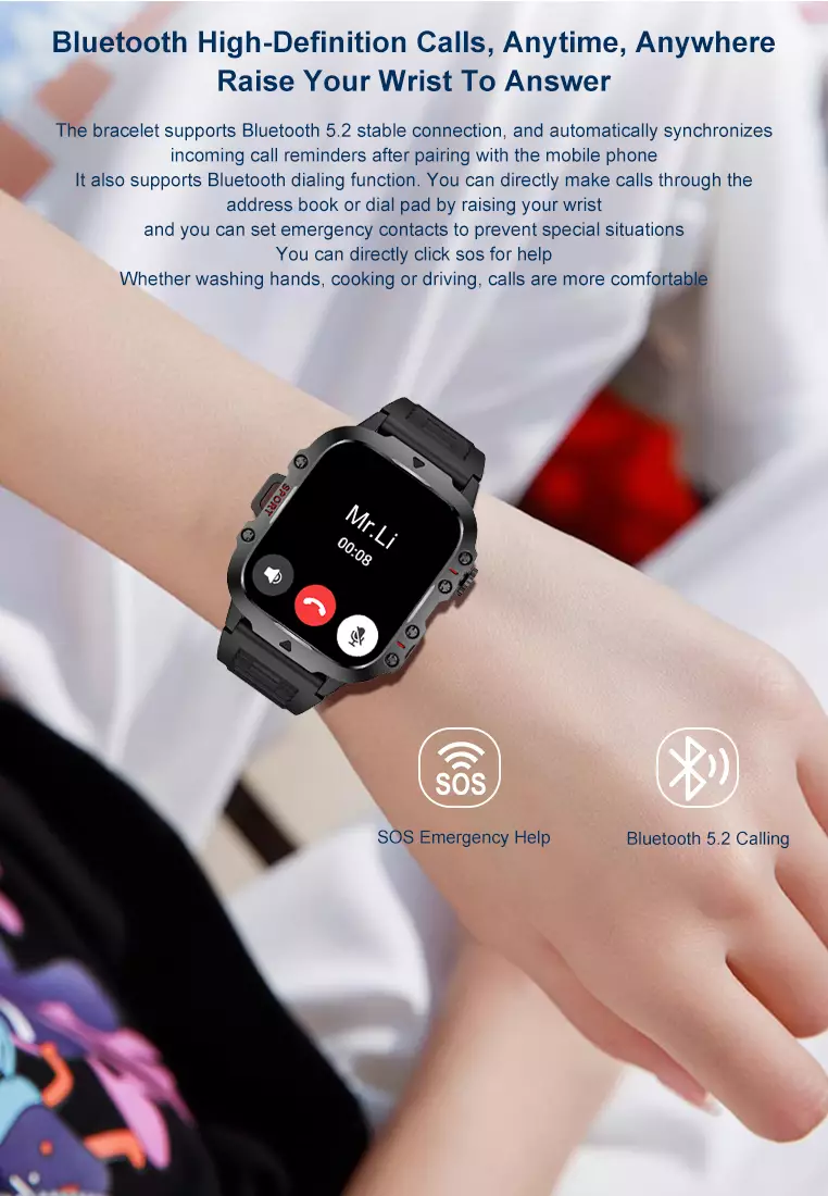 Smart Watch QX11 1.96 inch Full screen touch Long Time Battery Multiple sports modes Jam Pintar Khaki dengan gelang gratis