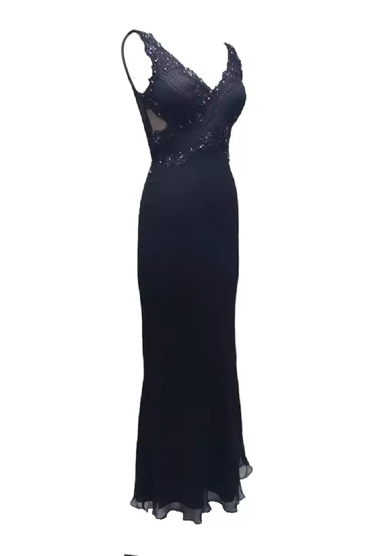 Romantic Effortless Silk Chiffon Beaded Evening Dress