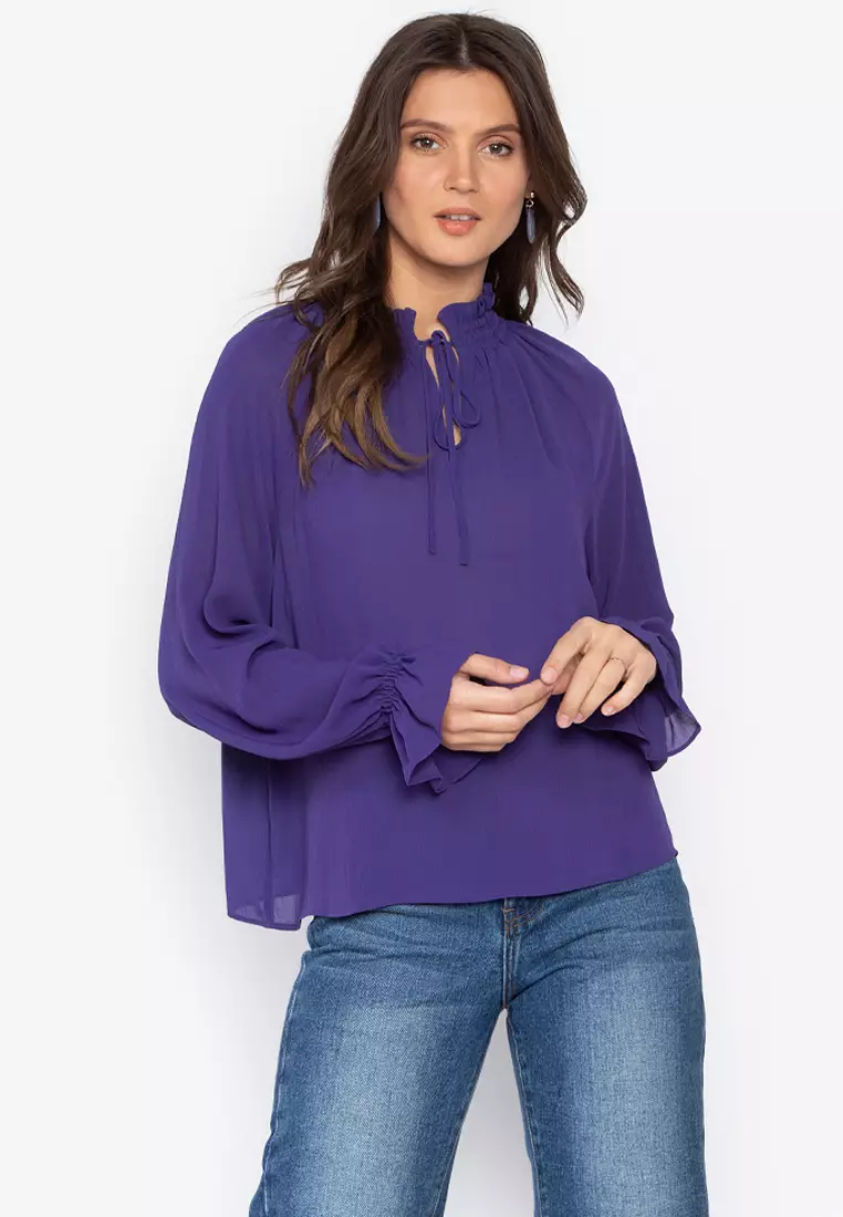 purple long sleeve blouse