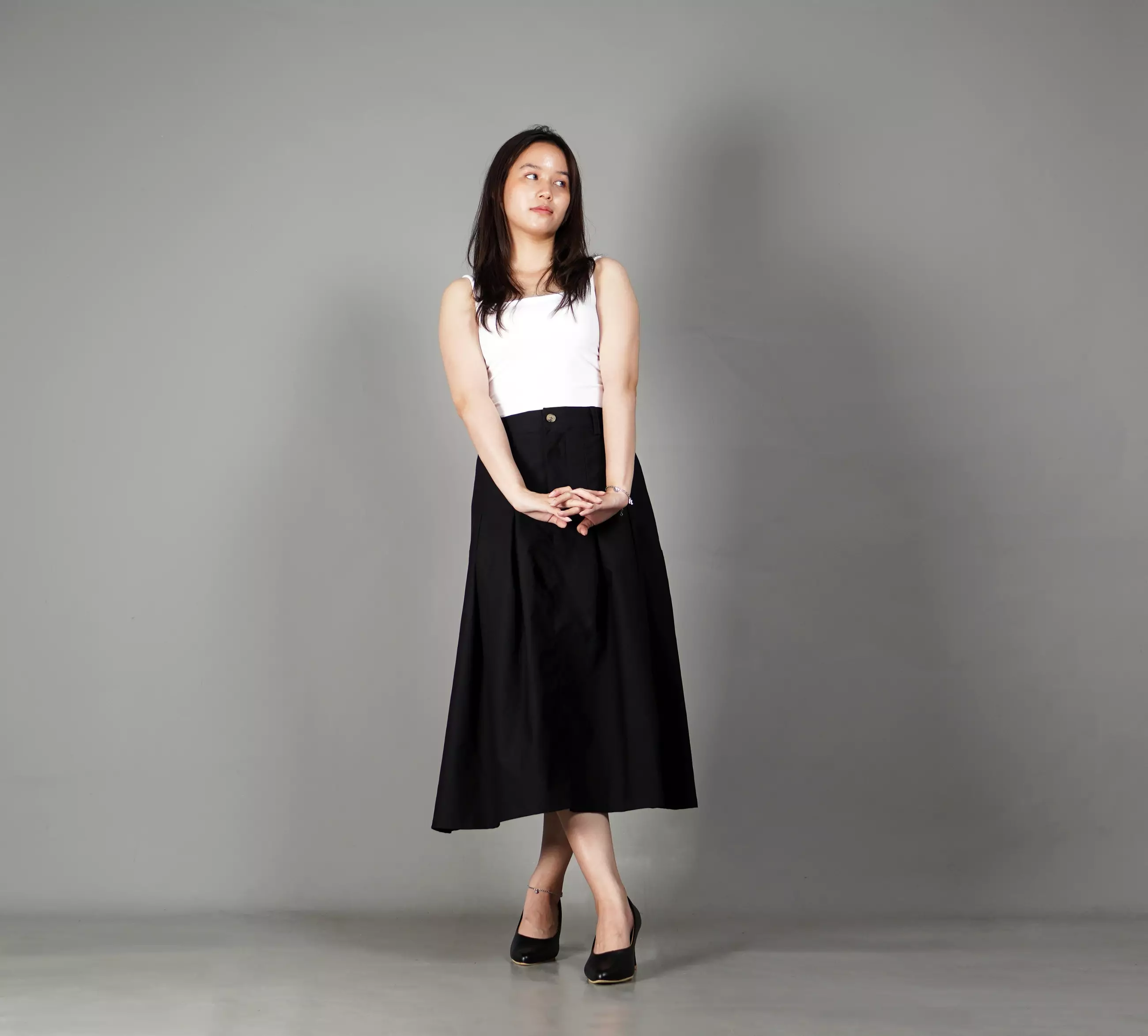 RUBY Rok A-Line Skirt Midi Skirt Rok Lipat Rok Highwaist 3/4 - HITAM