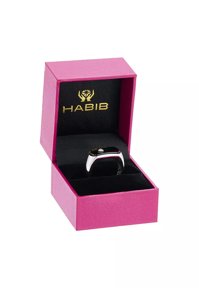 HABIB Rectangular Black Agate and Diamond Men's Ring in 925 Silver Palladium 119780125(PLD)-AGATE