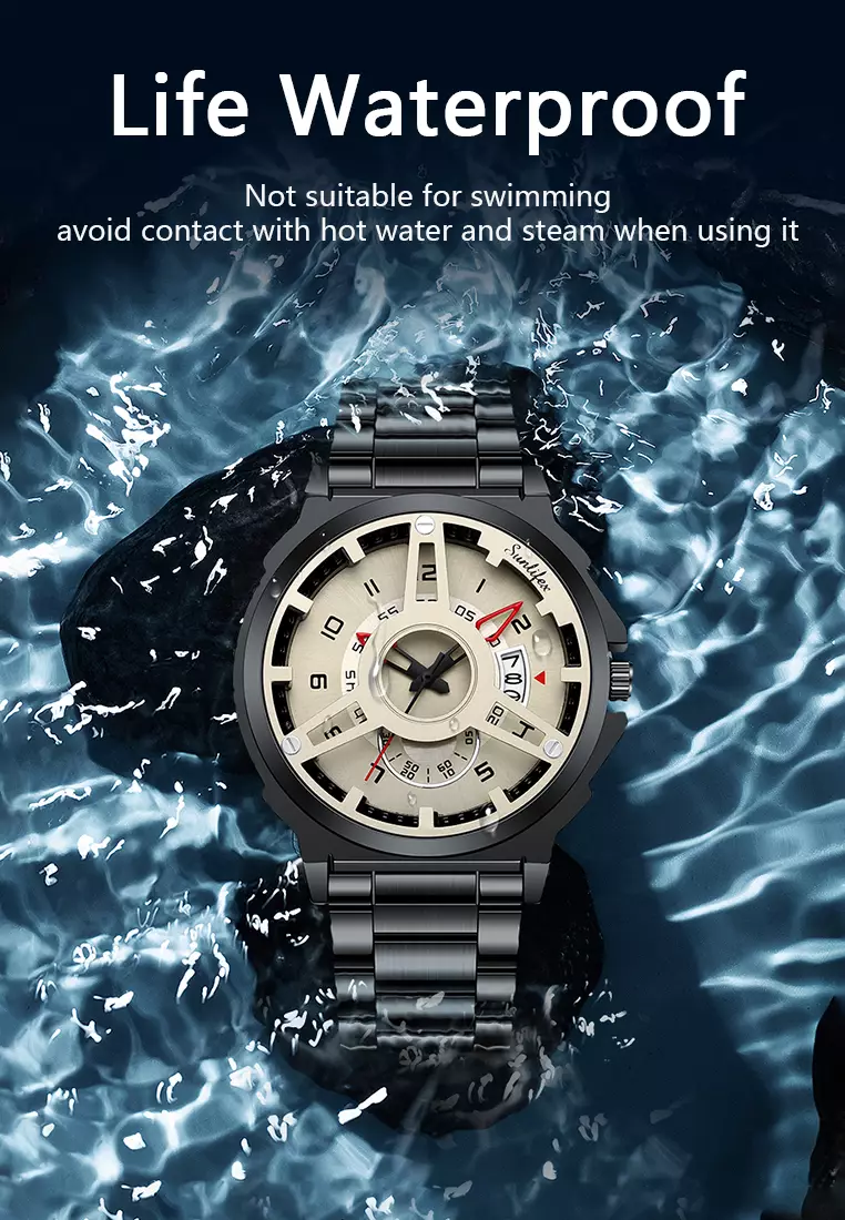 Jam Tangan Pria 9111 Hollow Dial Kuarsa Mode Tanggal Cool Anti Air Jam Tangan Cowok Original blackbrown