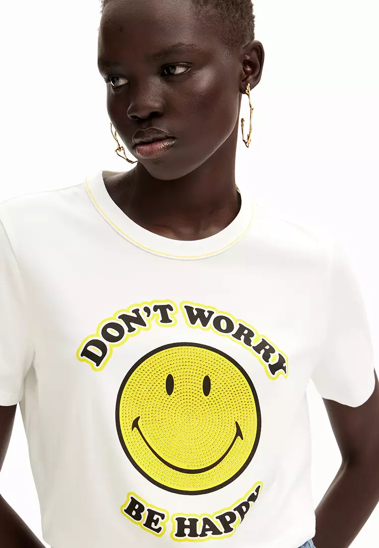 Desigual Woman Rhinestone Smiley Originals ® T-shirt.