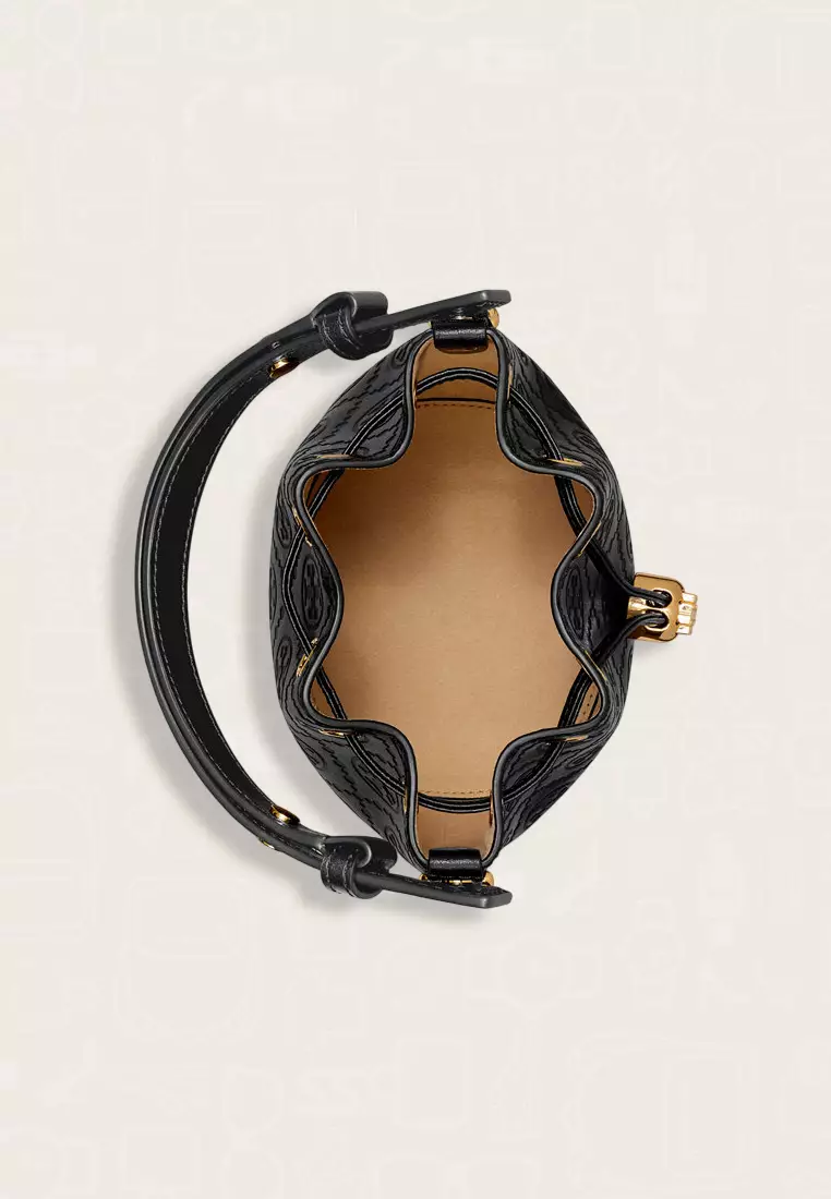 Tory Burch T Monogram Leather Mini Bucket Bag Black