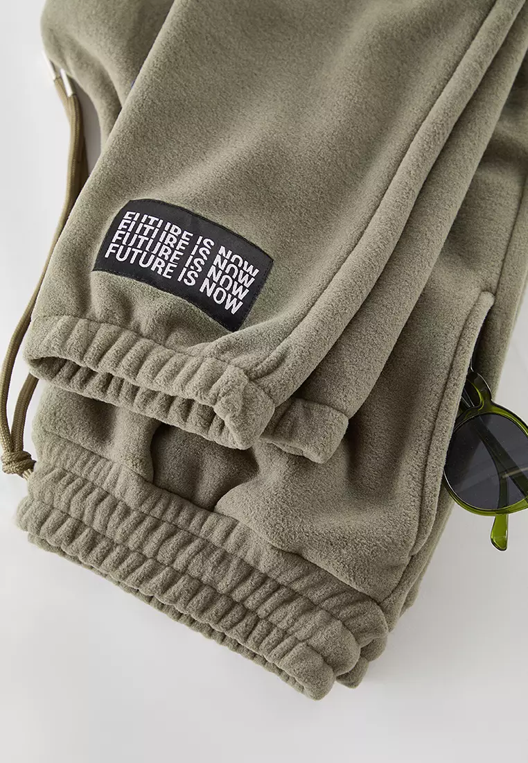 Khaki Regular/Normal Cut Rubber Leg Warm Anti-Pilling Fleece Sweatpants Tmnaw22Ea0438