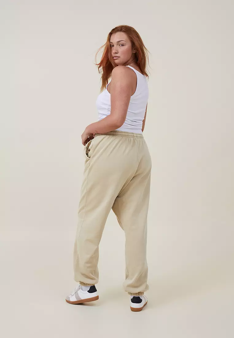 Washed Khaki Oversized Raw Hem Wide Leg Sweatpants