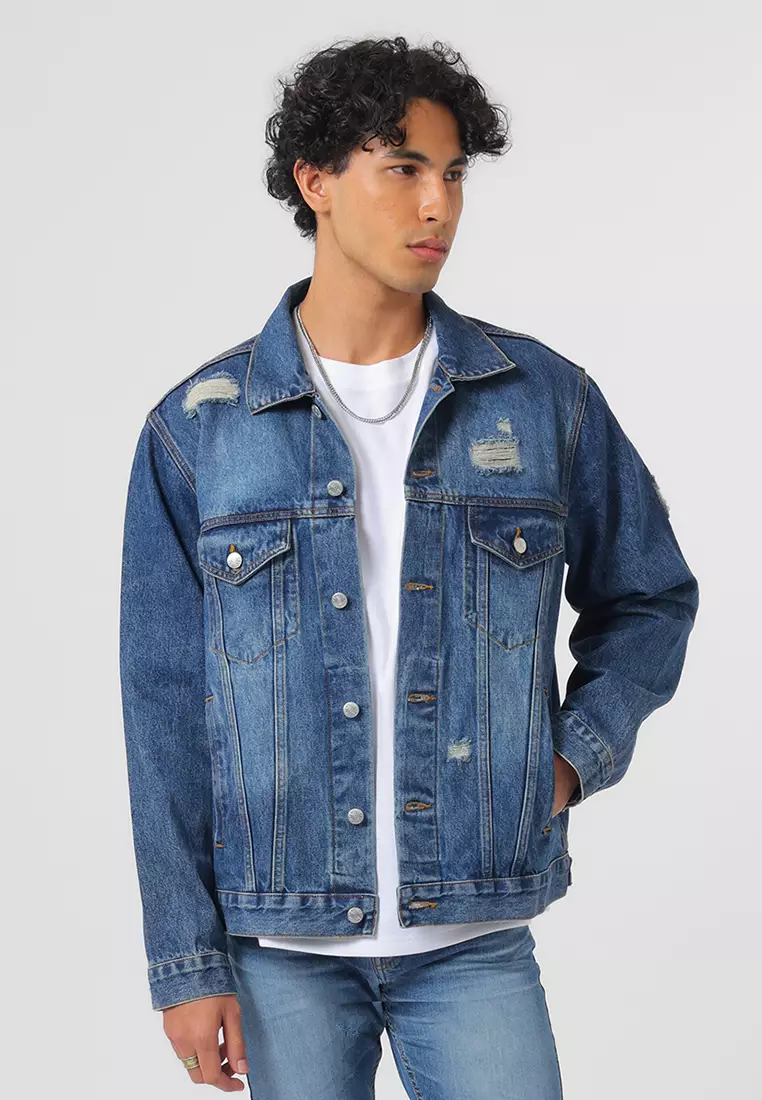 Jacket Denim Trucker Relaxed Fit Light Blue Distress