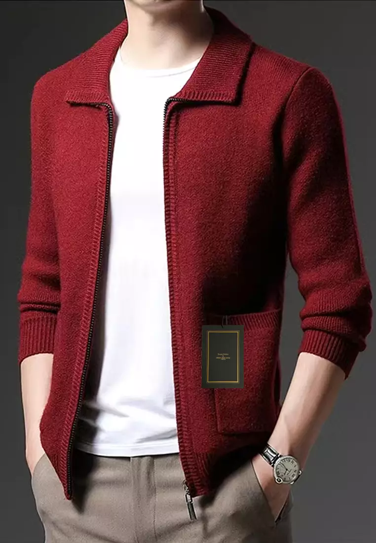 Red zipper cardigan online