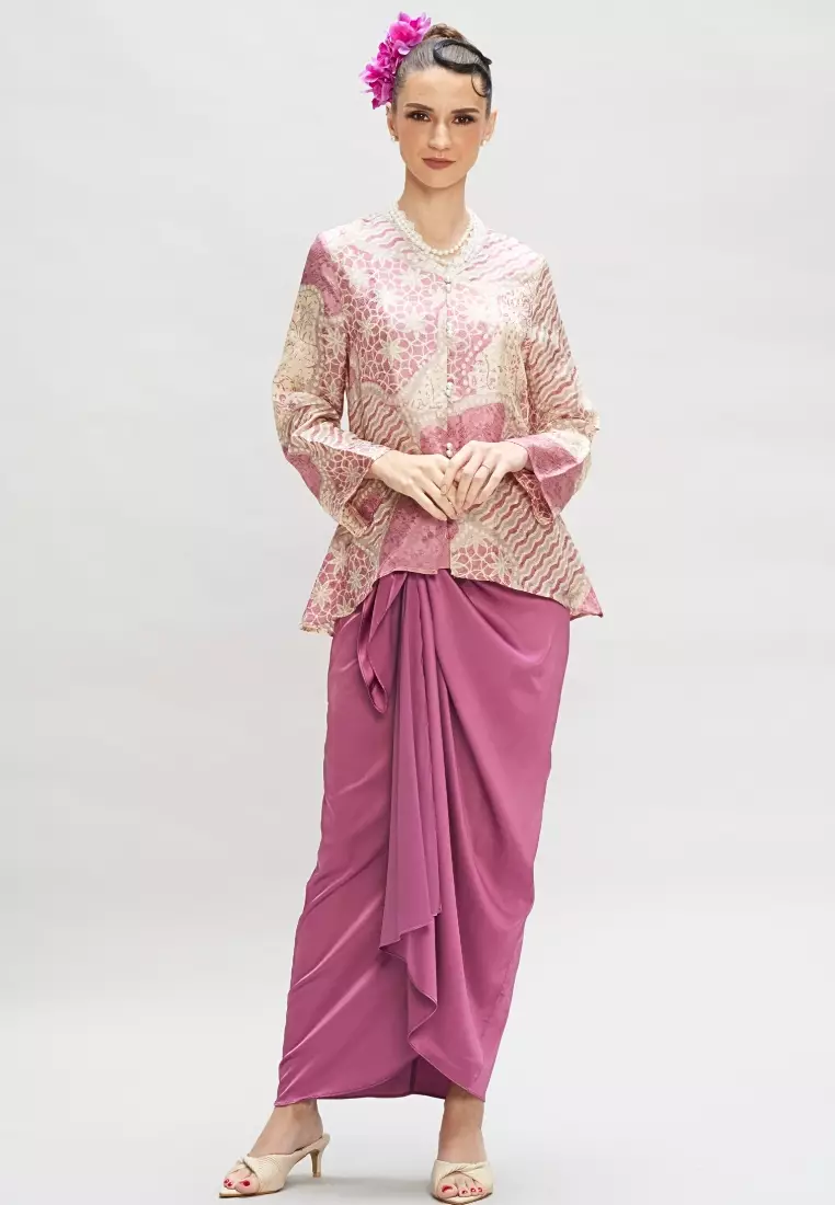 Premium Batik Kebaya & Satin Wrap Skirt Modern Baju Kurung