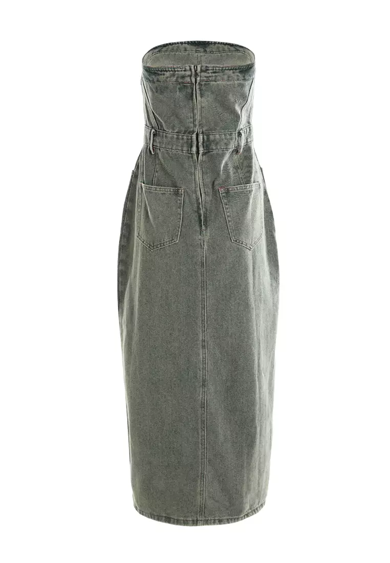 Vintage Wash Strapless Midi Dress