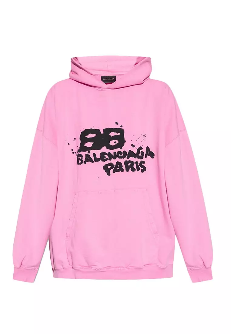 Balenciaga Hand Drawn BB Icon Large Fit Hoodie in Pink