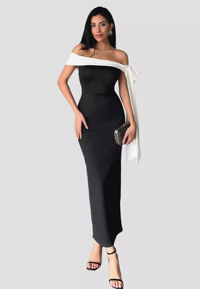 slim fit dress slacks Grainne Ruched Open-Back Midaxi Dress in Black main image 0