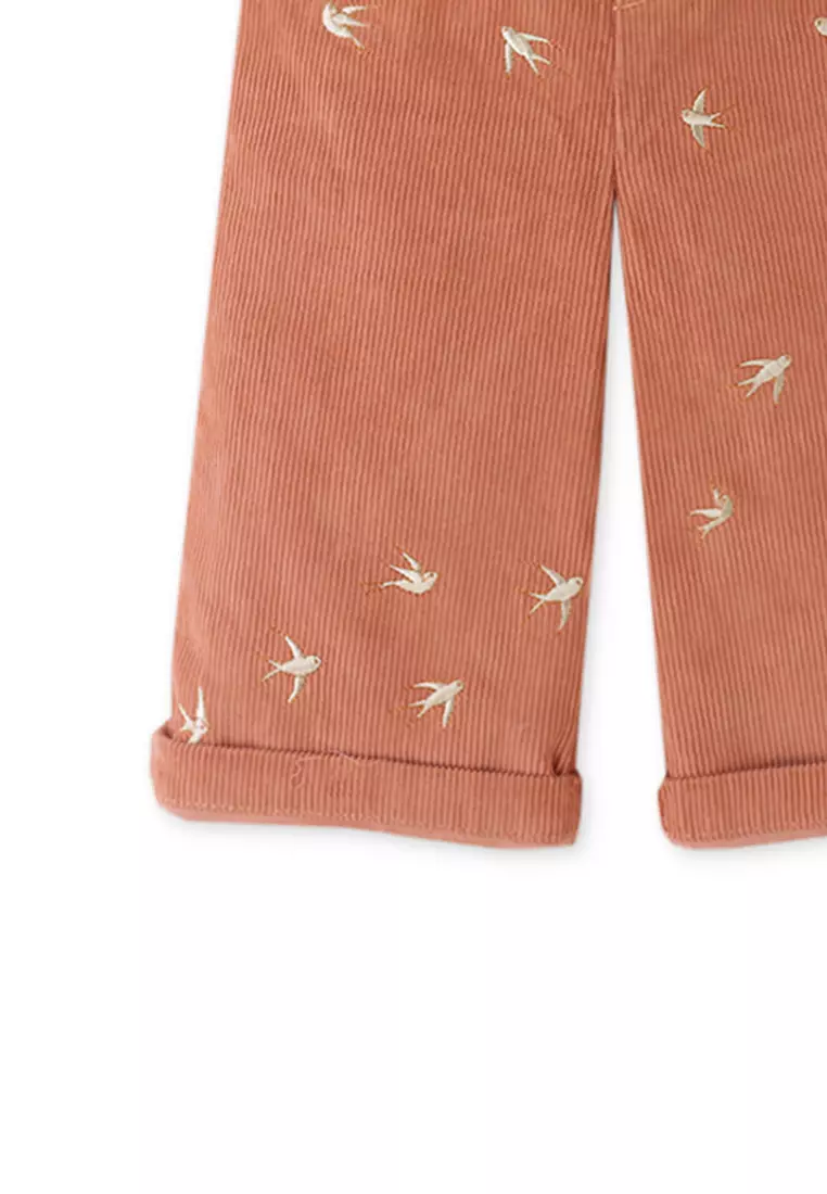 Baby Girls Corduroy Jumper With Brid Embroidery