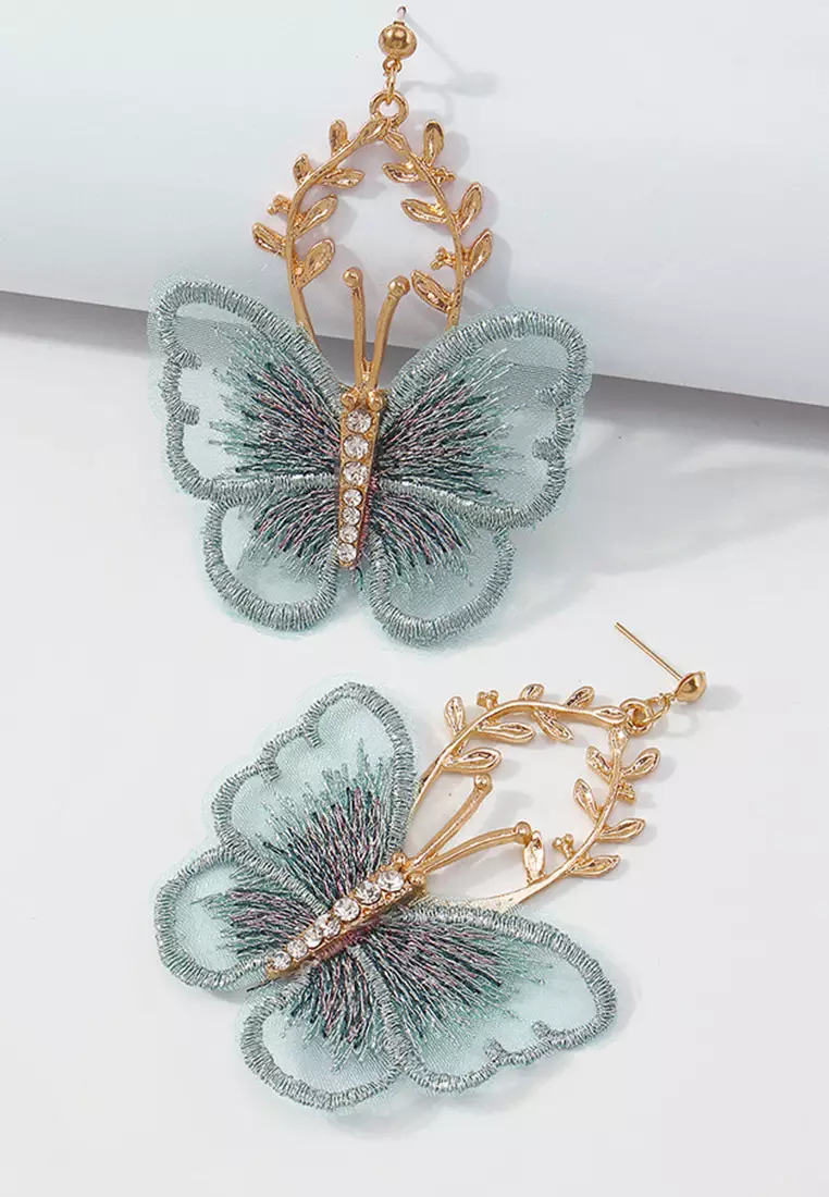 Temperament Retro Style Embroidered Butterfly Earrings CA22021606BL